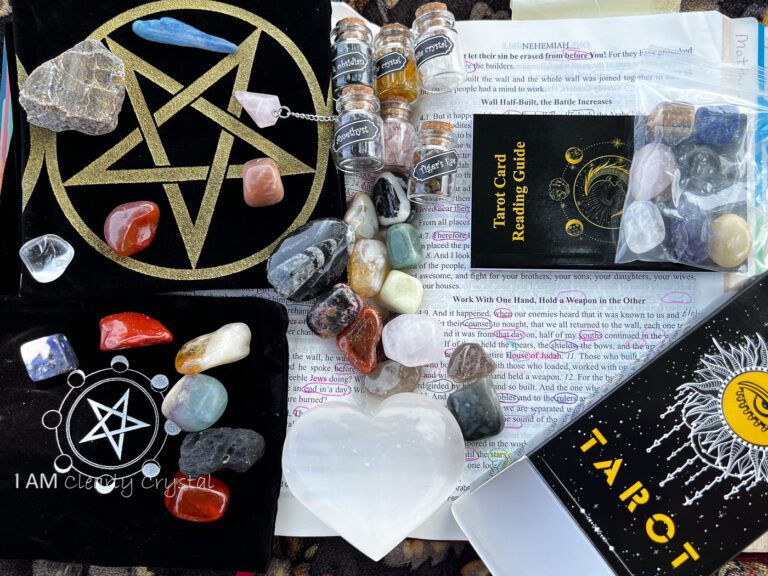 tarot cards, crystals, Bible