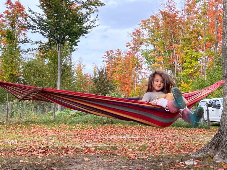 child swinging in a hammock