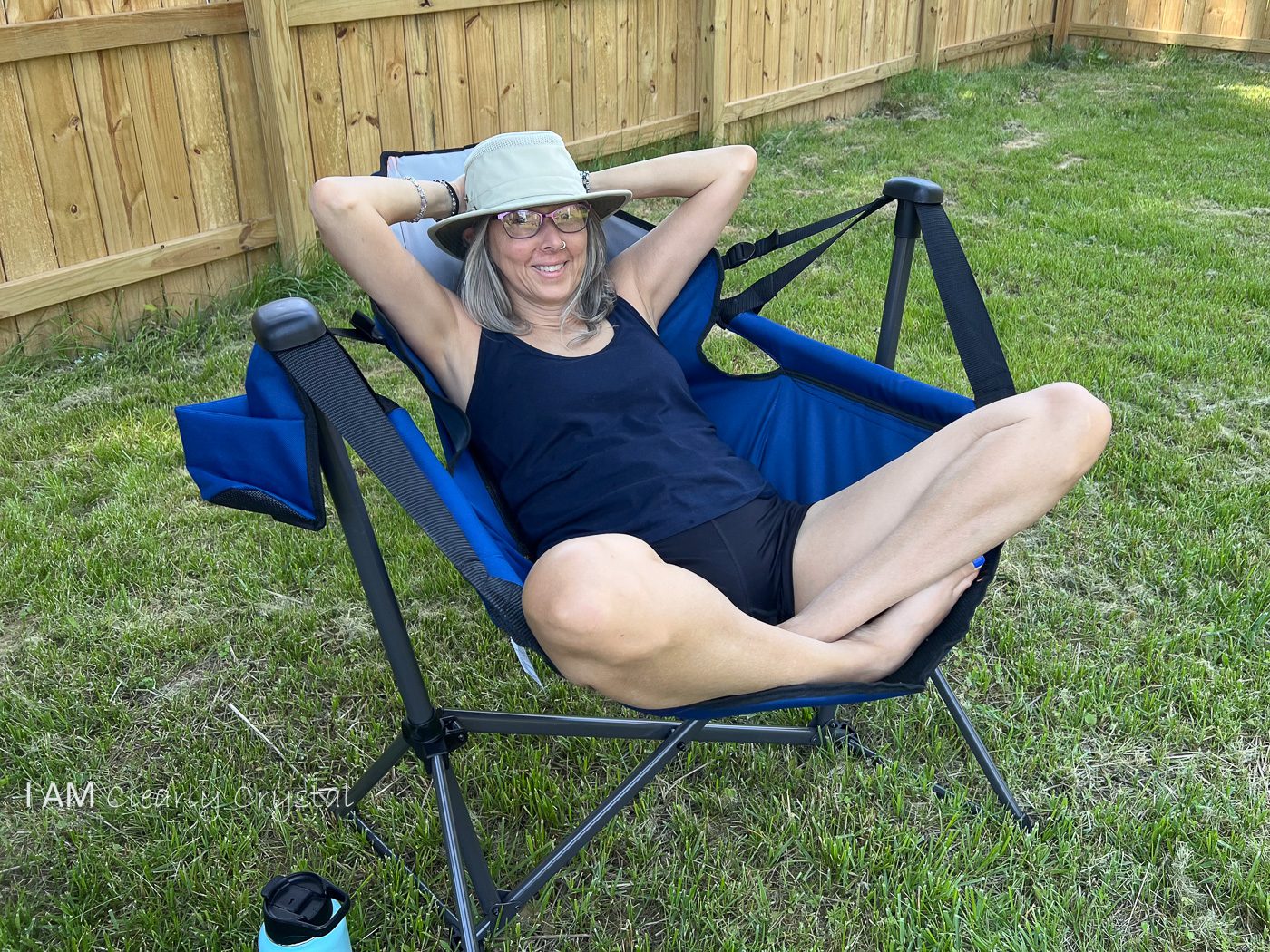 women in camping rocking chair